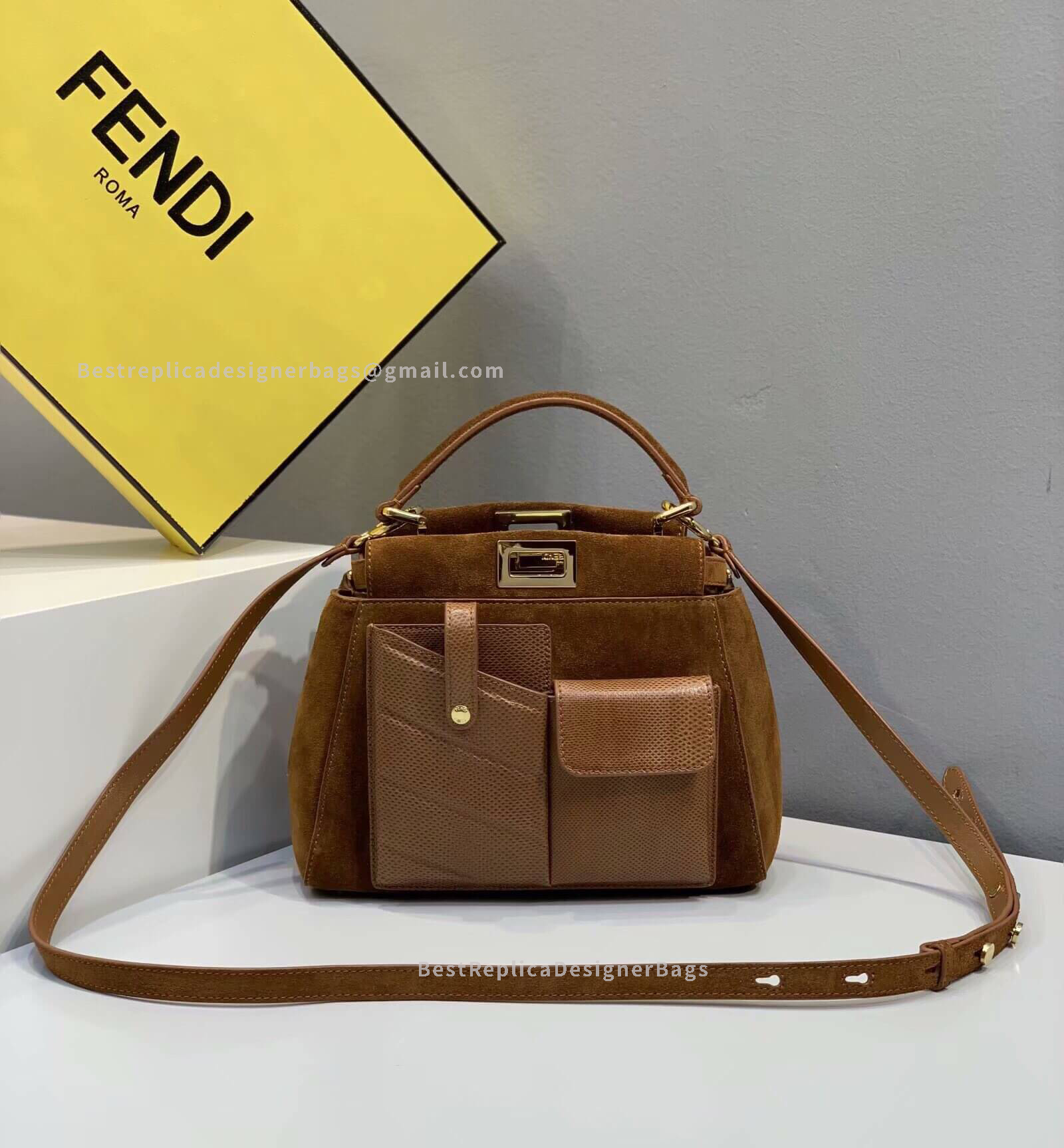 Fendi Peekaboo Iconic Mini Brown Suede Bag 2113BS